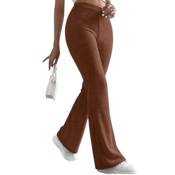 Love Scarlett Women’s Size L Minimalist Ribbed Wide Leg Pull On Brown Pants - Picture 1 of 13